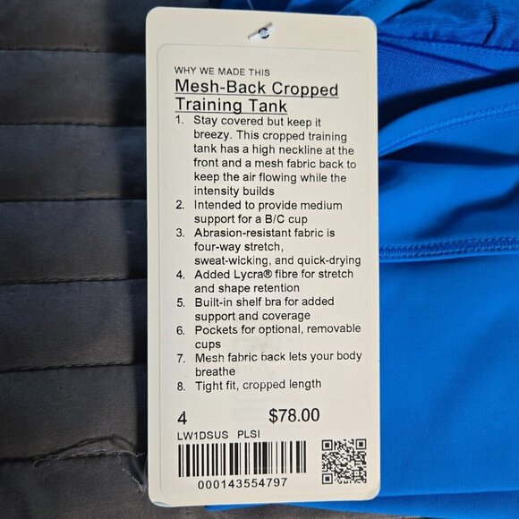 NWT Lululemon Mesh-Back Training Cropped Tank Top - 4 Poolside Blue - Picture 6 of 8